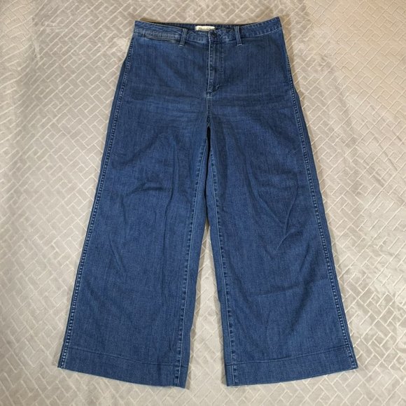 Womens 32 Madewell Denim Blue Jeans Wide Leg Crop Medium Wash High Rise Stretch - Picture 1 of 11